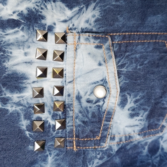 3/$30 Adiktd Snap Front Distressed Denim Shirt - Picture 7 of 9